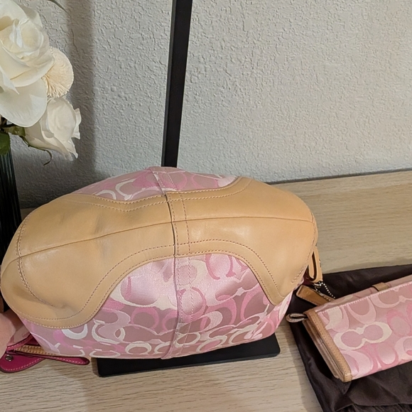 Y2K Coach Optic Hobo Bag & Wallet Signature Pink Jacquard & Leather Matching Set - Picture 15 of 17